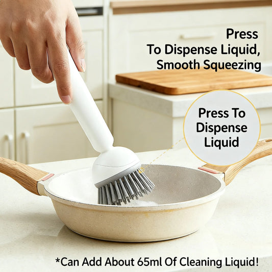 Long Handle Dish Brush With Soap Dispenser, 360 Rotating Pot Scrubber With 6 Adjustable Angles, Non-Scratch Kitchen Cleaning Brush For Pans, Dishes And Sink, Ergonomic Scrub Brush With PET Bristles
